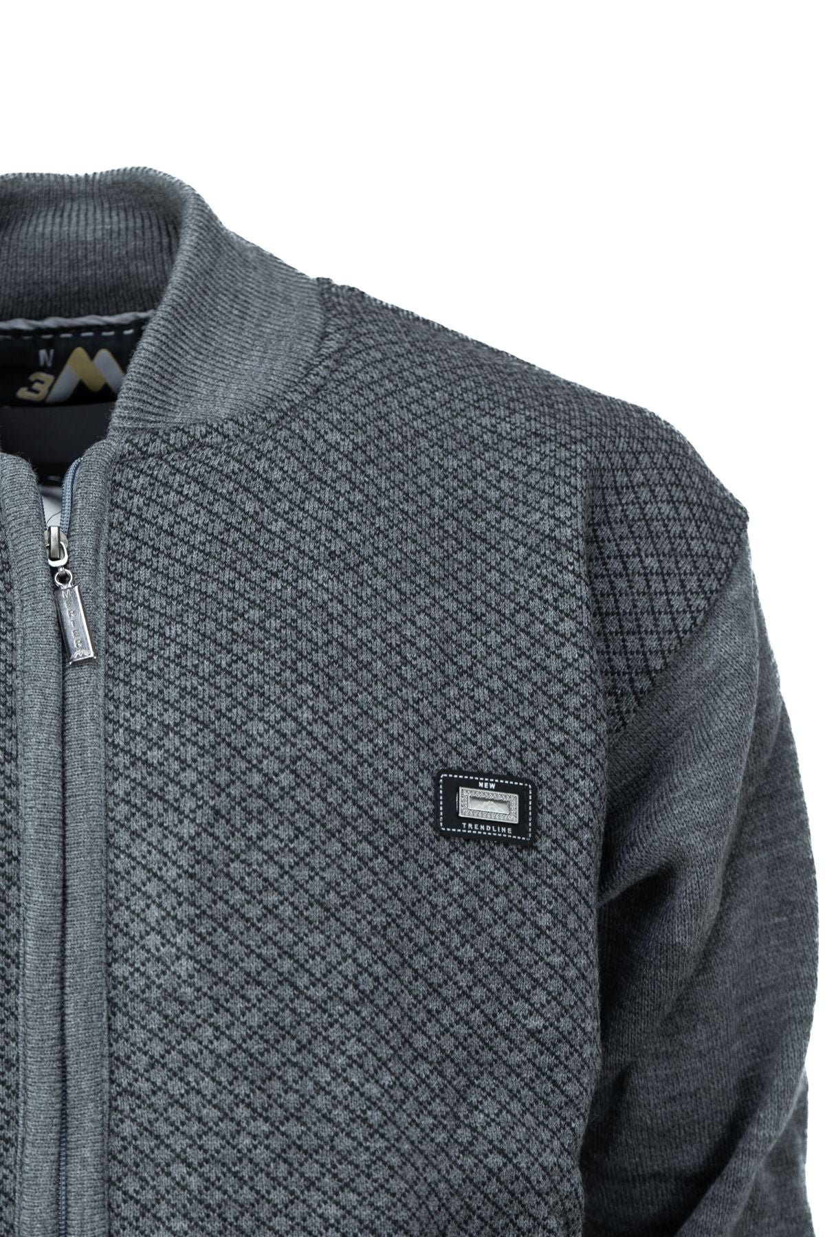 Erkek Kışlık Kalın Pamuklu Yünlü Hırka Astarlı Fermuarlı Cepli Hakim Yaka Baklava Motifli